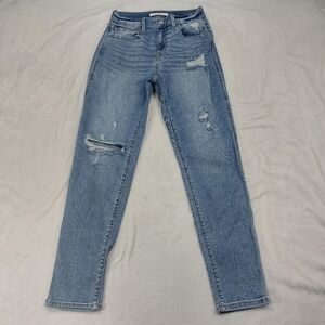 EUNINA JEANS WOMENS ROCKY HIGHRISE BOYFRIEND LIGHT WASH DISTRESSED DENIM PANTS 1